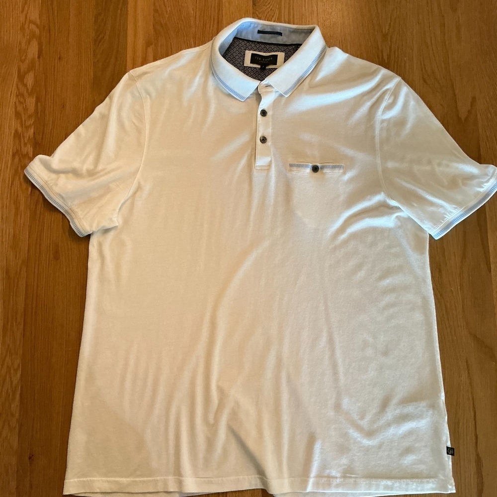 Ted Baker London Polo Shirt Mens XL White Cotton Modal Short Sleeve Designer